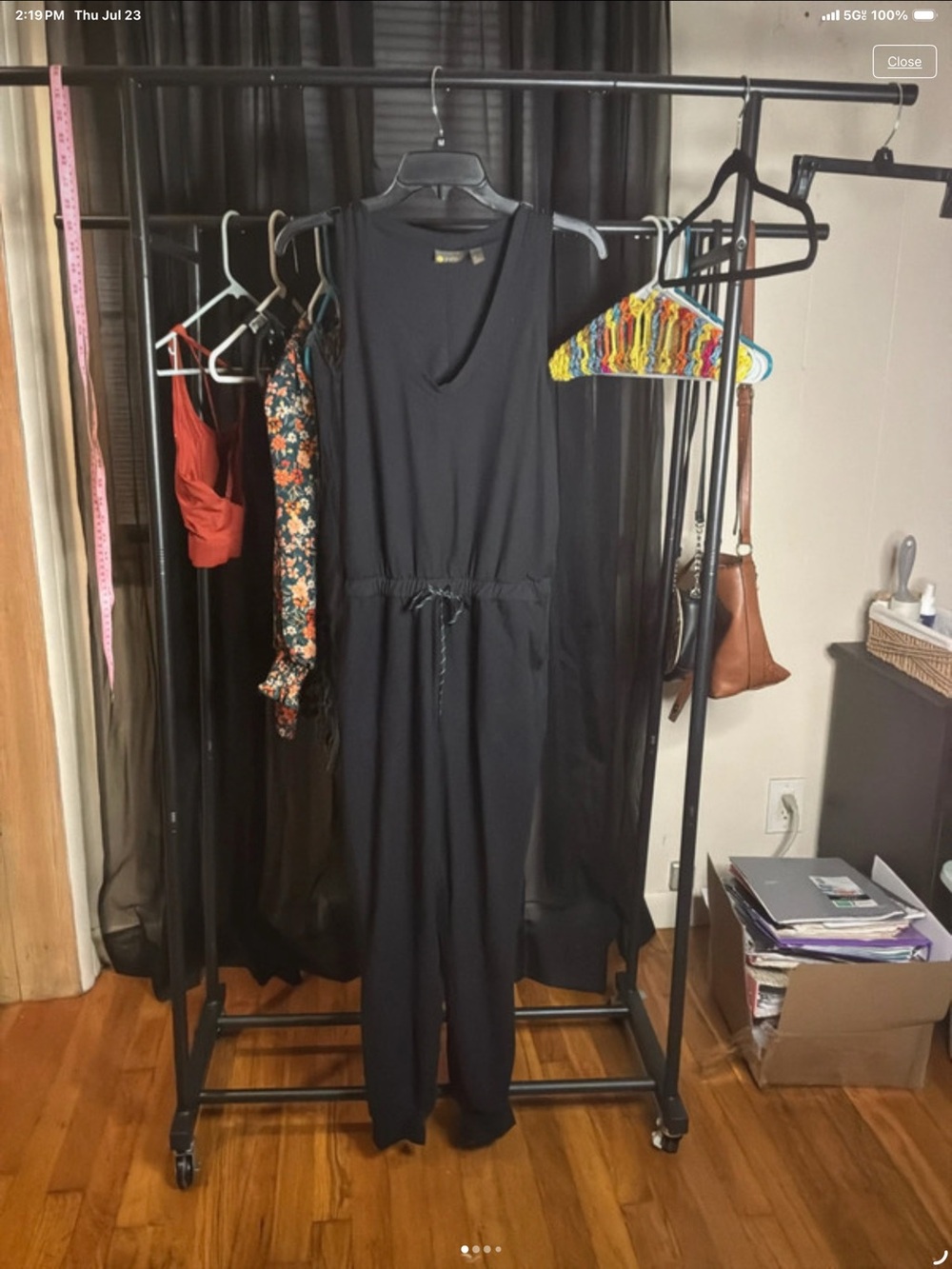 Zella Black Sleeveless Drawstring-Waist Jumpsuit